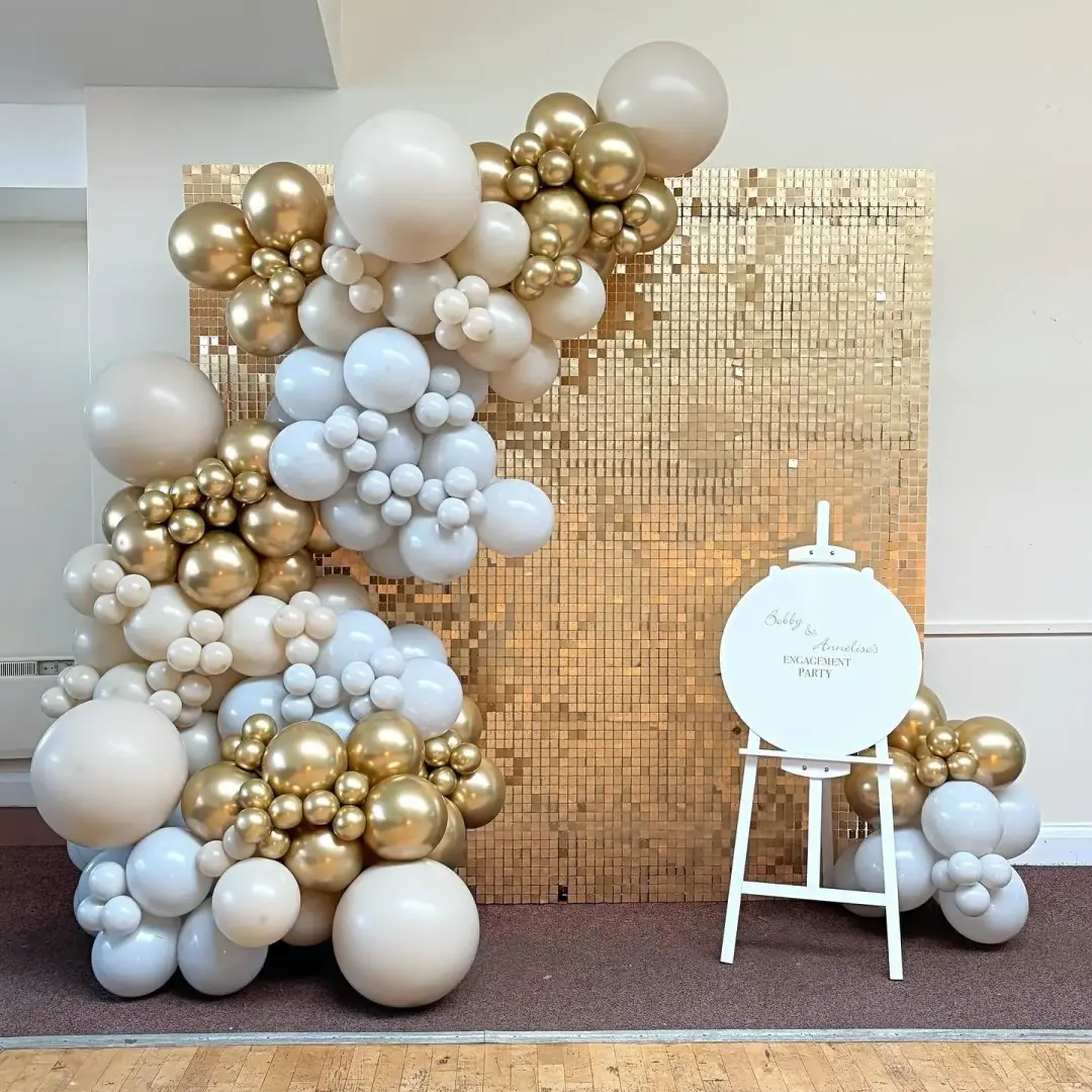 White and cream engagement balloon feature wall background