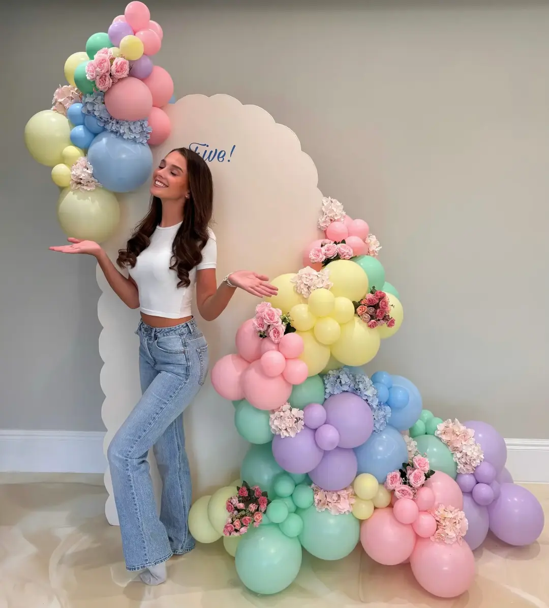 Pastel balloon installation background for a special celebration