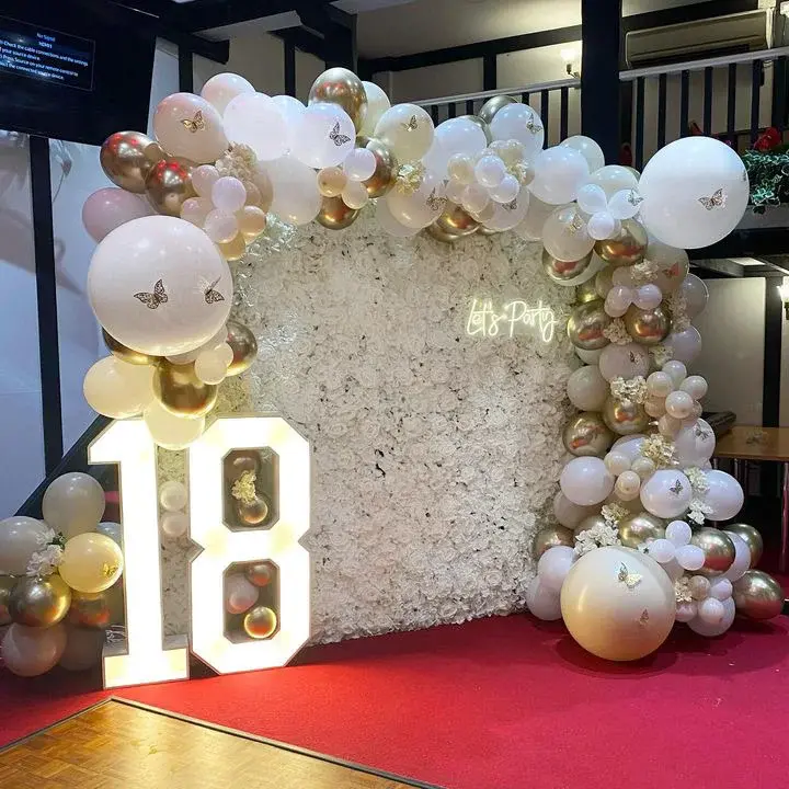 White, blush and gold eighteenth birthday balloons